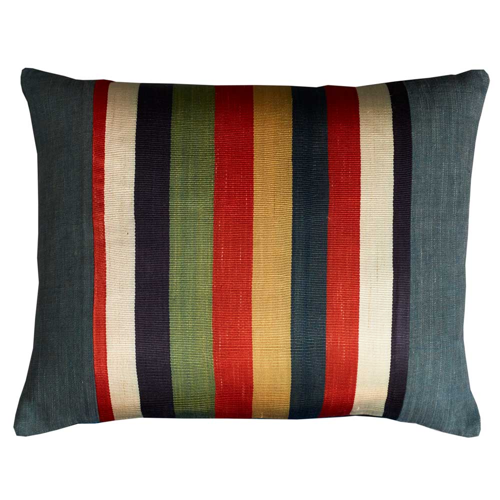 Nushka Cushions Navy, Colourful Striped Silk Jajim Cushion