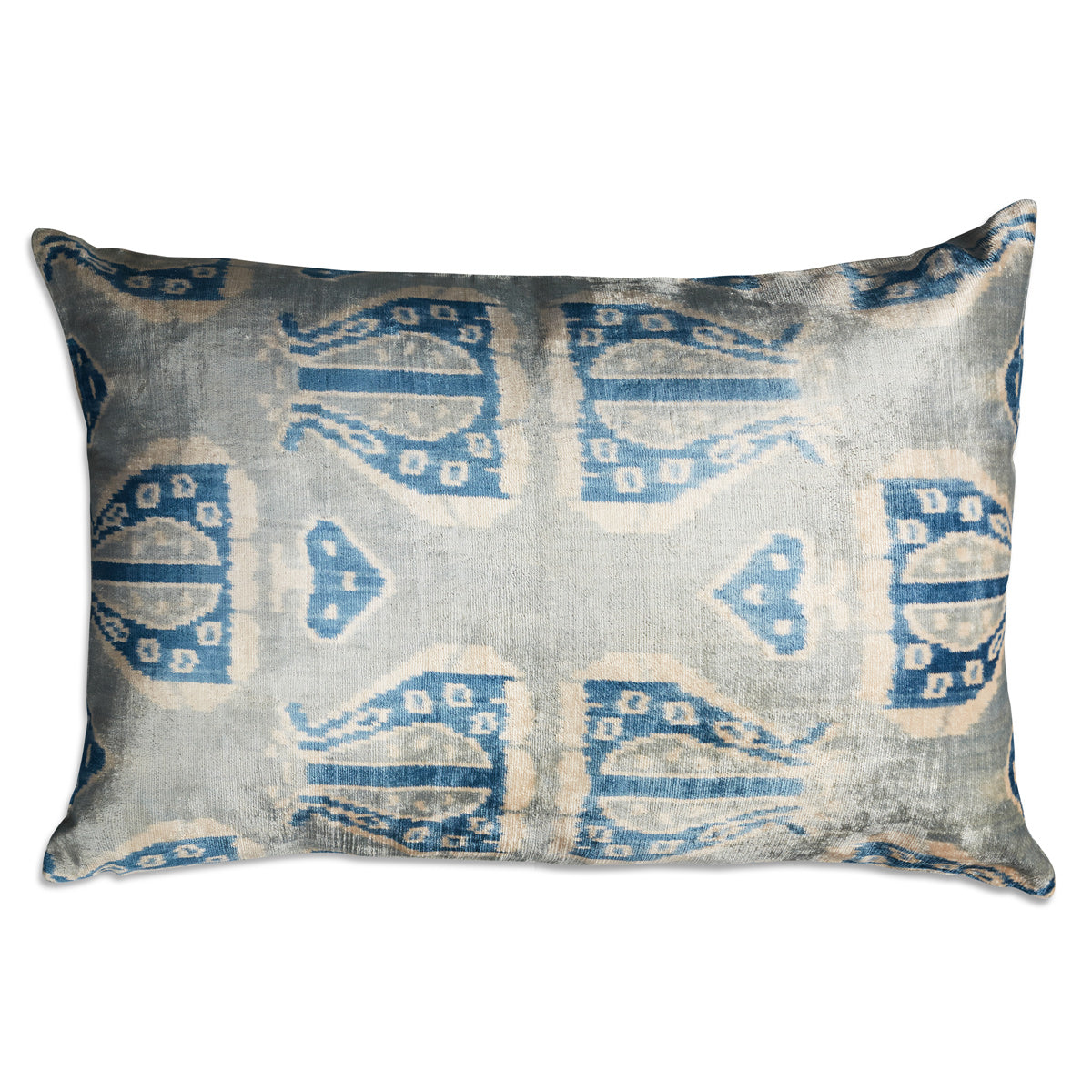 Nushka Cushions Pale blue classic design hand-woven silk velvet Ikat cushion