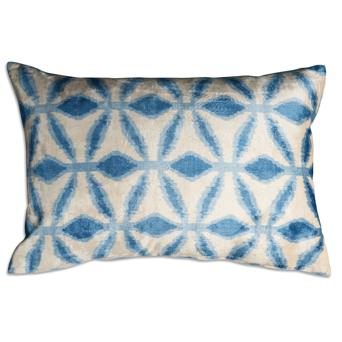 Nushka Cushions Pale blue geometric star design hand-woven silk velvet Ikat cushion