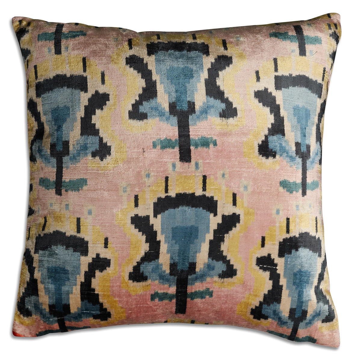 Nushka Cushions Pink and Blue Ikat design hand-woven silk velvet Ikat cushion