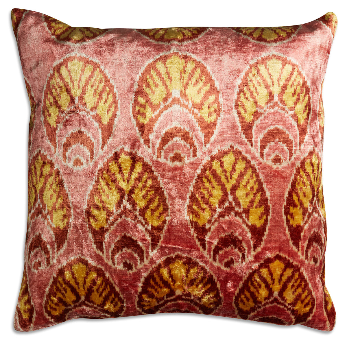 Nushka Cushions Pink and brown classic Ikat design hand-woven silk velvet Ikat cushion