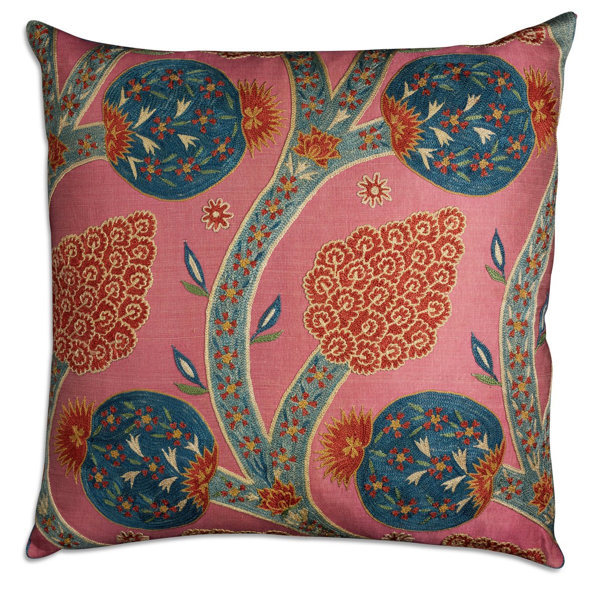 Nushka Cushions Pink floral silk suzani embroidered cushion