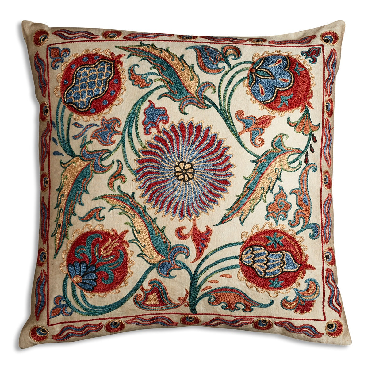 Nushka Cushions Pomegranate and Floral Design Silk Suzani Embroidered Cushion