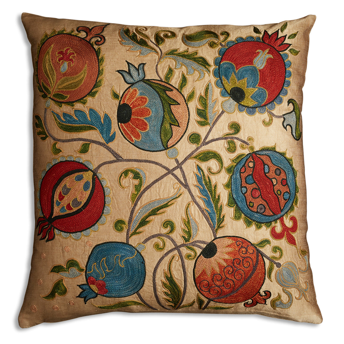 Nushka Cushions Pomegranate Design Silk Suzani Embroidered Cushion