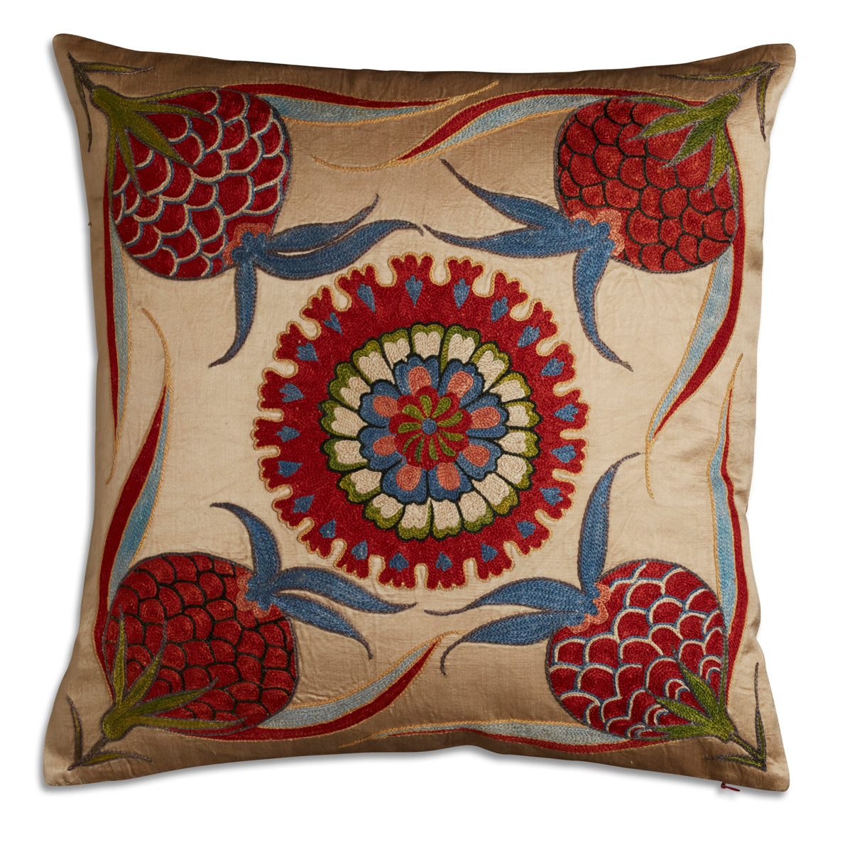 Nushka Cushions Pomegranate Floral Silk Suzani Embroidered Cushion