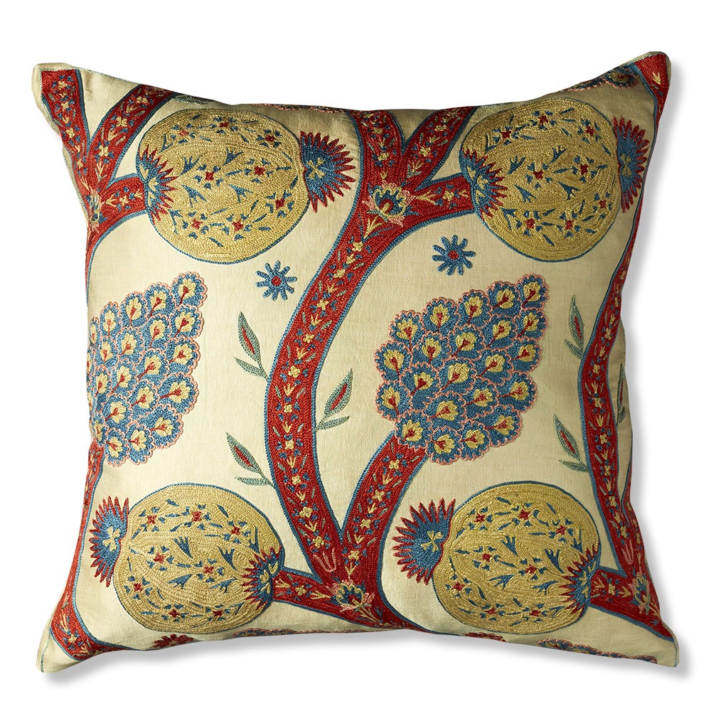 Nushka Cushions Pomegranate Tree Silk Suzani Embroidered Cushion