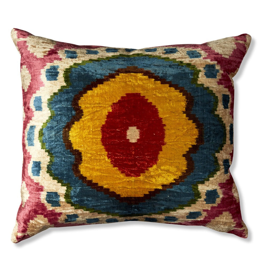 Nushka Cushions Rectangular Hand-woven Silk Velvet Ikat Cushion