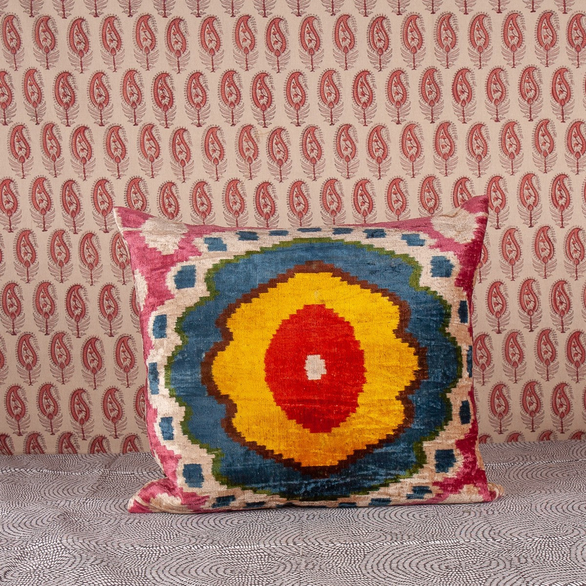 Nushka Cushions Rectangular Hand-woven Silk Velvet Ikat Cushion