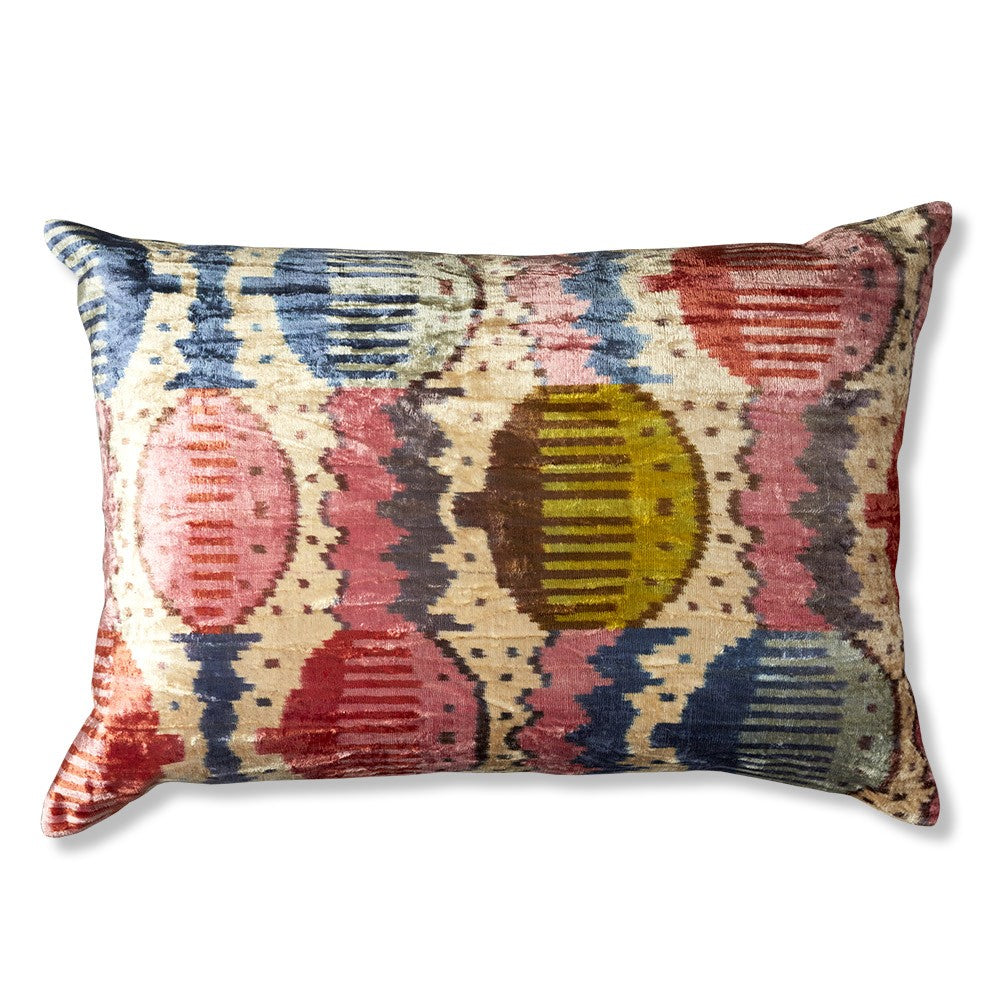 Nushka Cushions Rectangular Hand-woven Silk Velvet Ikat Cushion