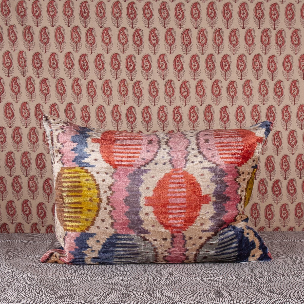 Nushka Cushions Rectangular Hand-woven Silk Velvet Ikat Cushion