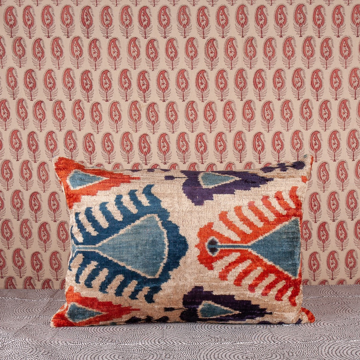 Nushka Cushions Rectangular Hand-woven Silk Velvet Ikat Cushion