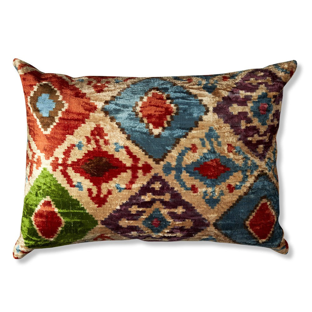 Nushka Cushions Rectangular Hand-woven Silk Velvet Ikat Cushion