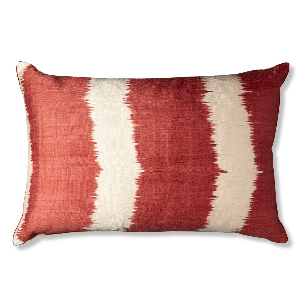 Nushka Cushions Rectangular Red Stripe Hand-woven Silk Velvet Ikat Cushion