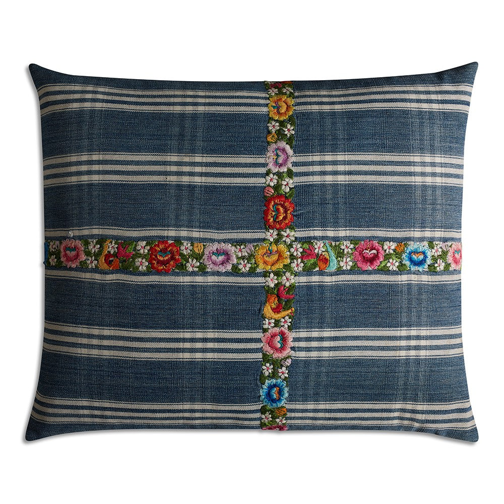 Nushka Cushions Rectangular Vintage Guatemalan Indigo Embroidered Cushion