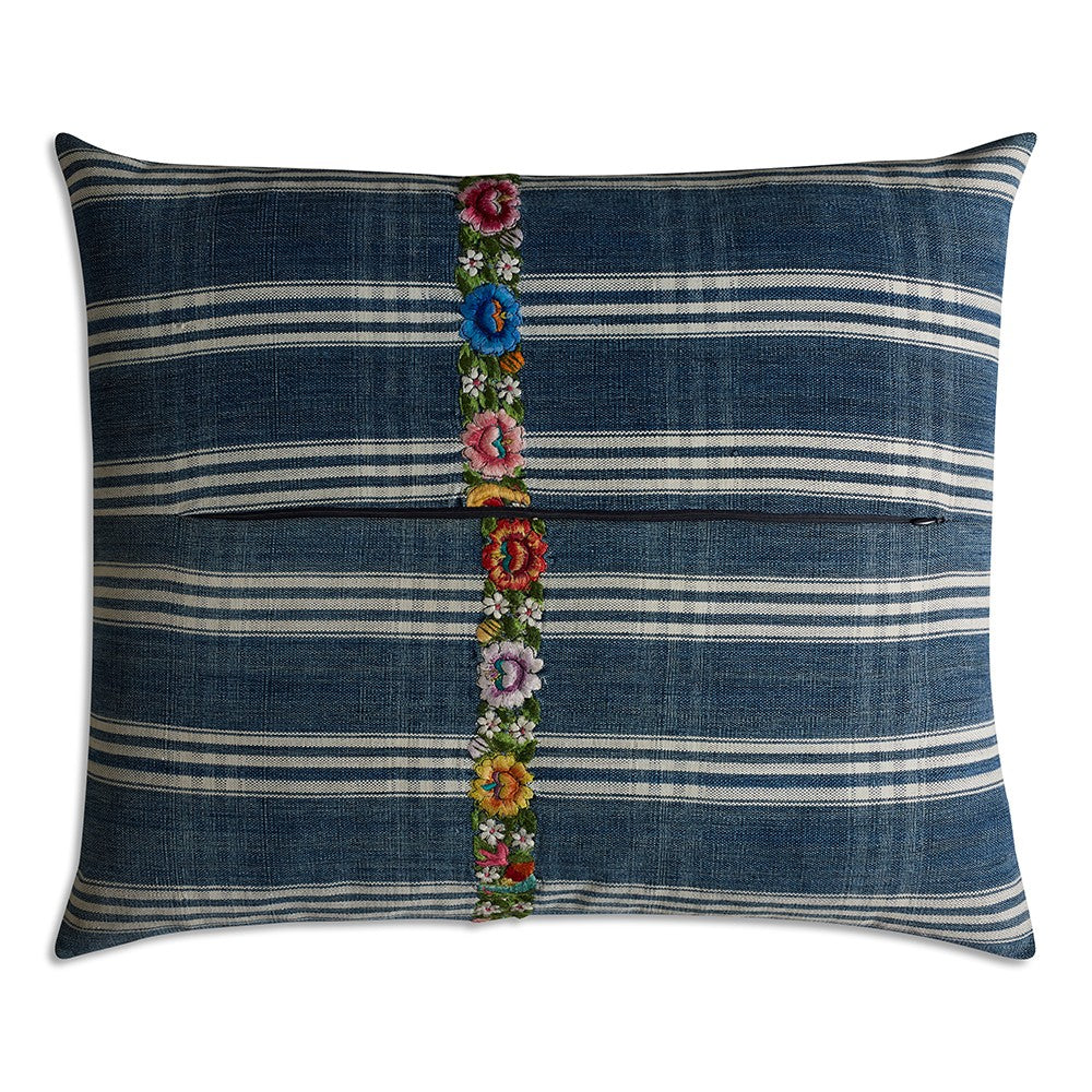 Nushka Cushions Rectangular Vintage Guatemalan Indigo Embroidered Cushion