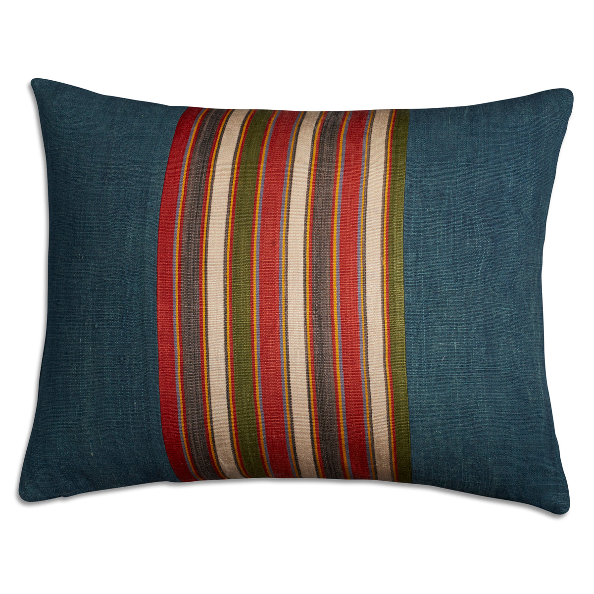 Nushka Cushions Silk Jajim Cushion - Blue multicoloured narrow stripe