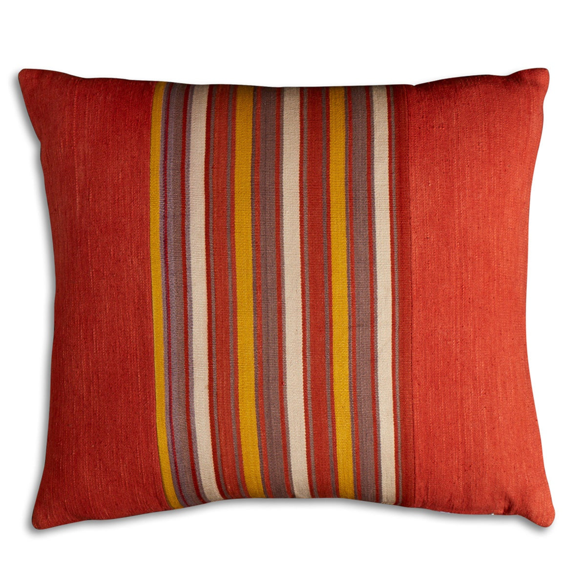 Nushka Cushions Silk Jajim Cushion - Coral and yellow stripe