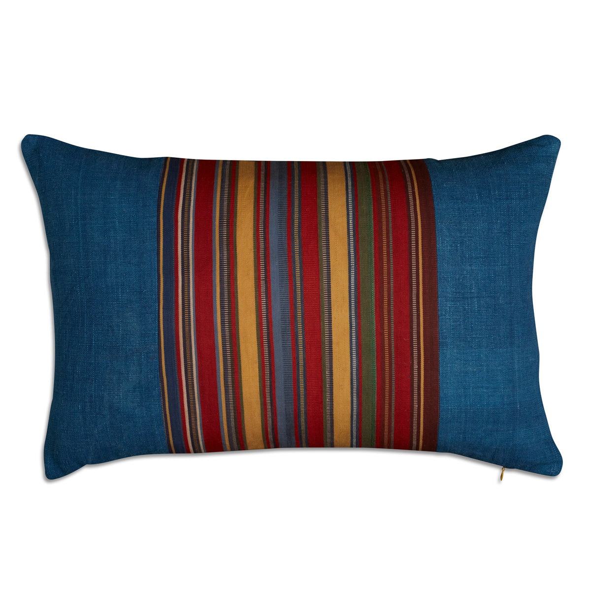 Nushka Cushions Silk Jajim Cushion - Denim Blue and multicoloured