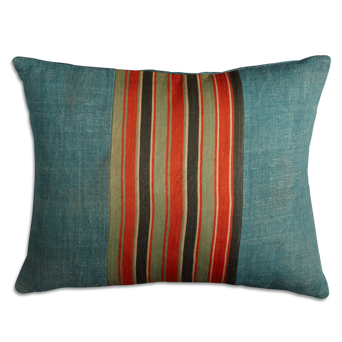 Nushka Cushions Silk Jajim Cushion - Denim blue narrow multi stripe