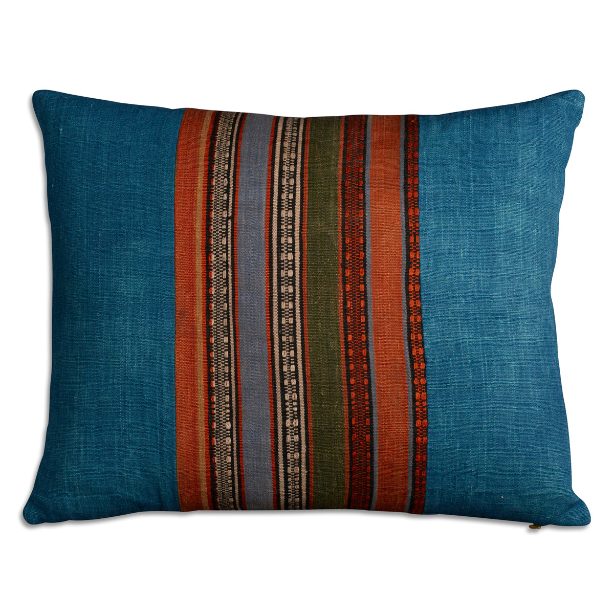 Nushka Cushions Silk Jajim Cushion - Denim blue orange/grey stripe