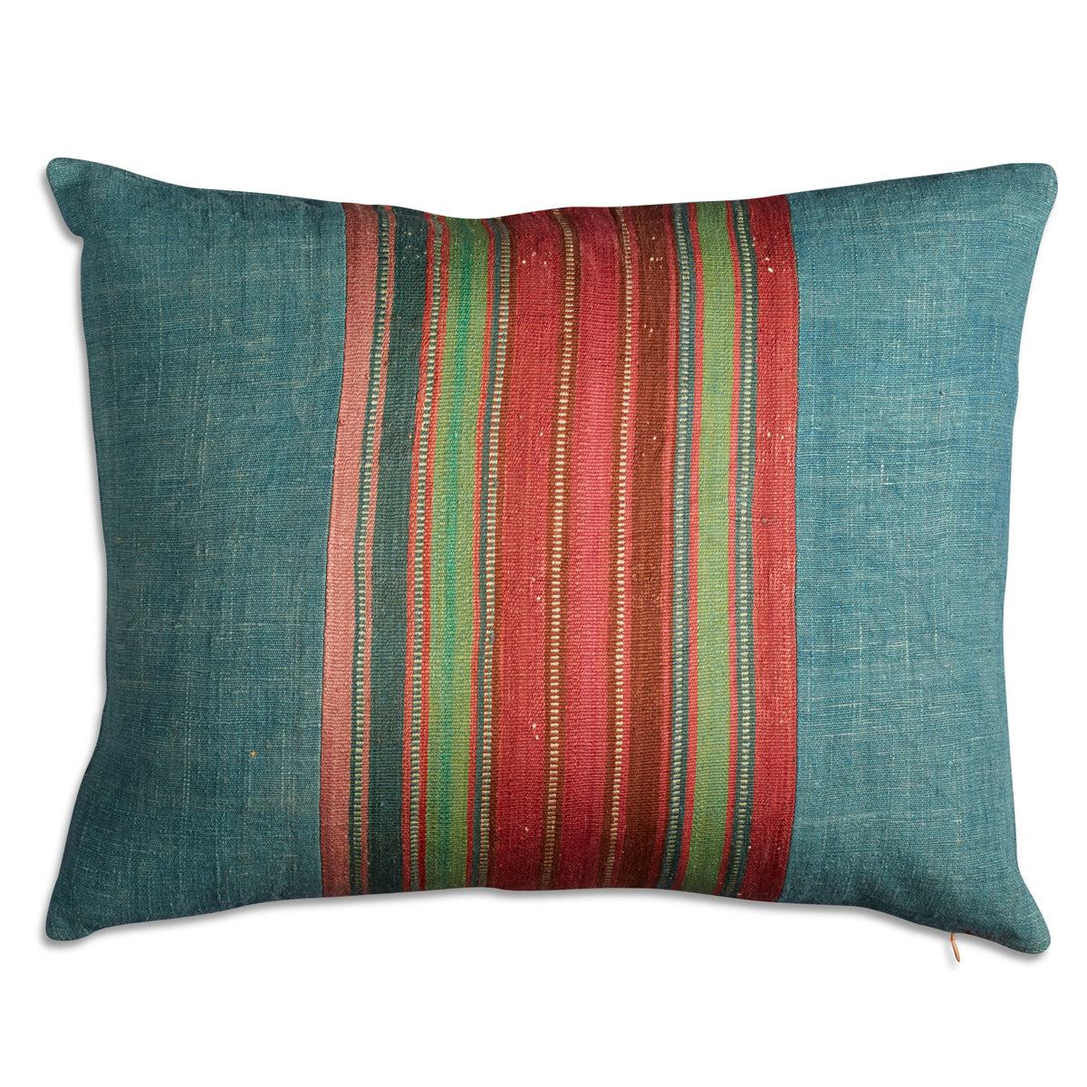 Nushka Cushions Silk Jajim Cushion - Denim blue wide multi stripe