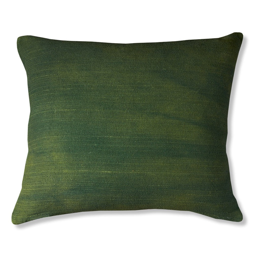 Nushka Cushions Silk Jajim Cushion - Green with Black, Pink and Red Stripe