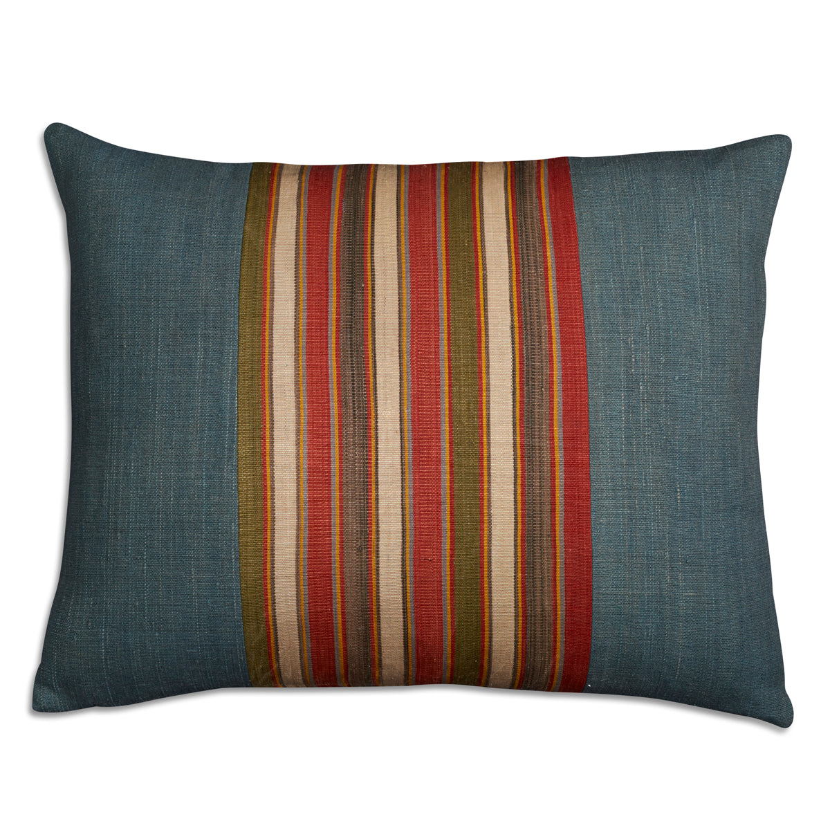 Nushka Cushions Silk Jajim Cushion - Grey/blue multicoloured narrow stripe