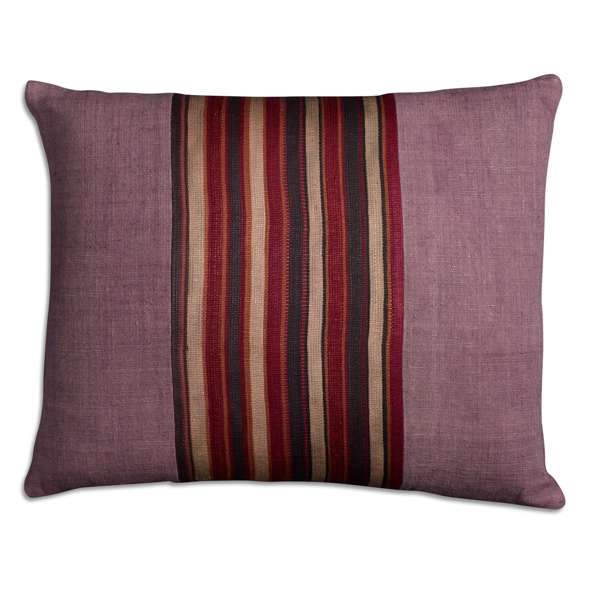 Nushka Cushions Silk Jajim Cushion - Lavender/Bordeaux narrow multi stripe