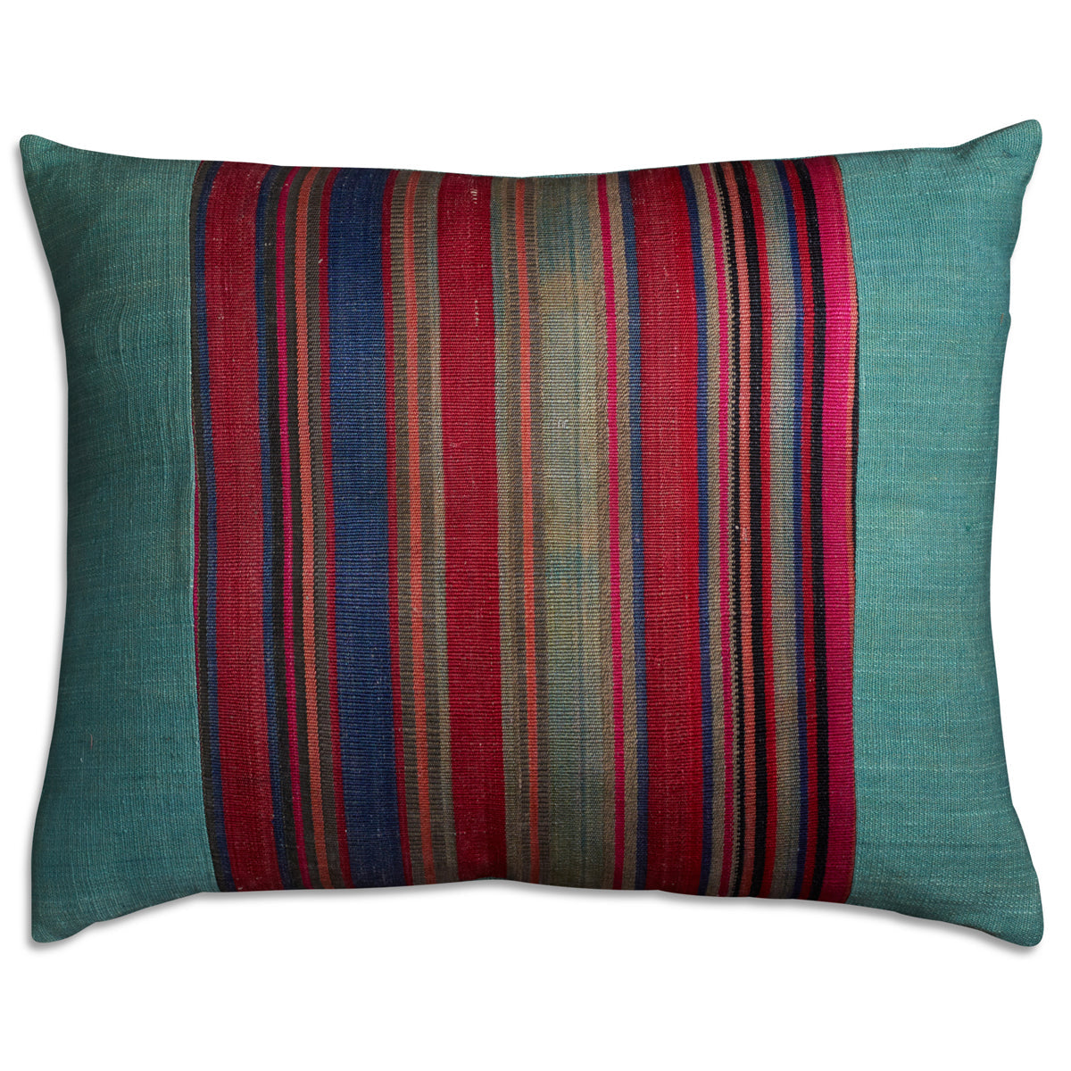 Nushka Cushions Silk Jajim Cushion - Pale denim/turquoise multicoloured stripe cushion