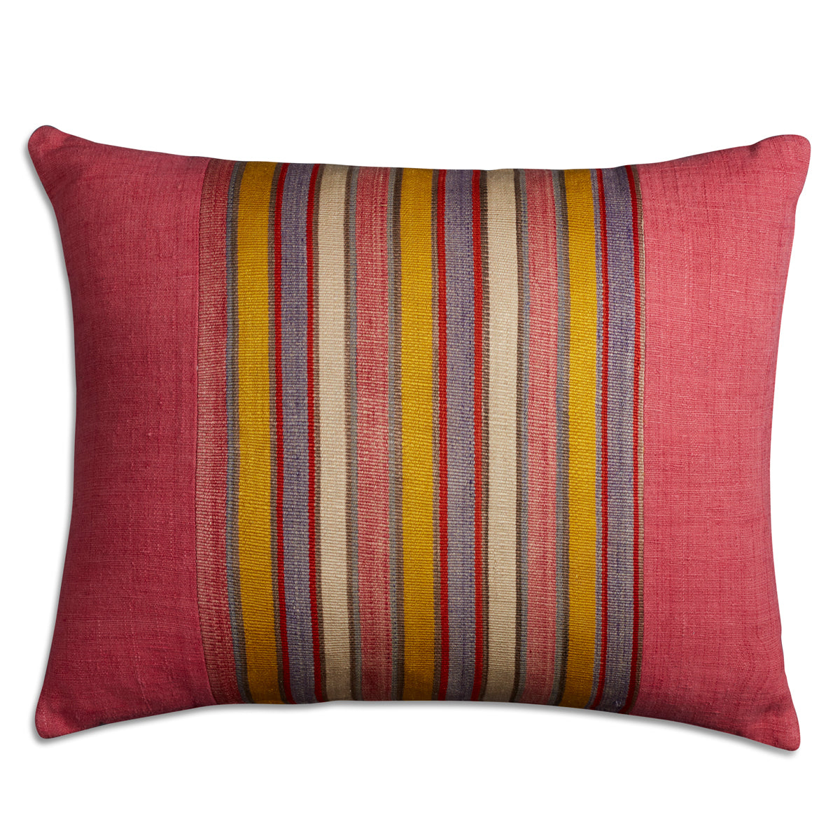 Nushka Cushions Silk Jajim Cushion - Pink and yellow stripe