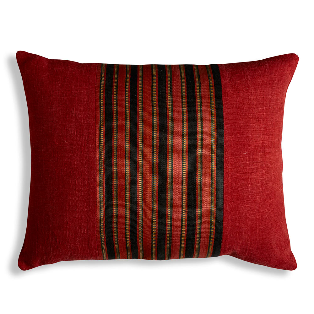 Nushka Cushions Silk Jajim Cushion - Red/Black Stripe