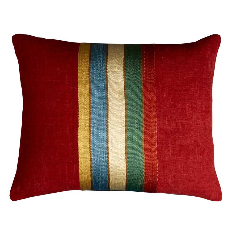 Nushka Cushions Silk Jajim Cushion - Red, Colourful Striped