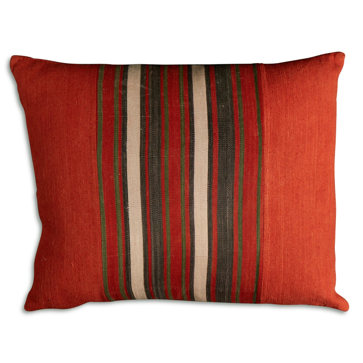 Nushka Cushions Silk Jajim Cushion - Red, Green and White Stripe