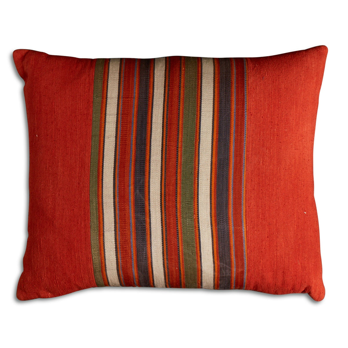 Nushka Cushions Silk Jajim Cushion - Red, Green and White Stripe