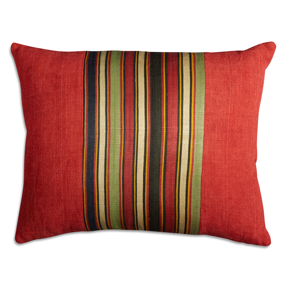 Nushka Cushions Silk Jajim Cushion -Red multicoloured narrow stripe