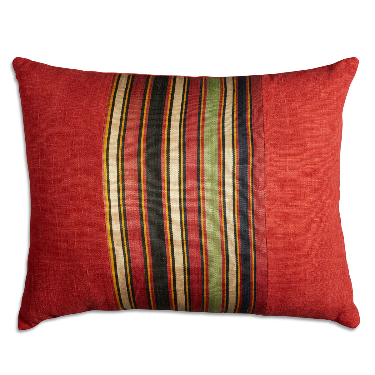 Nushka Cushions Silk Jajim Cushion -Red multicoloured narrow stripe