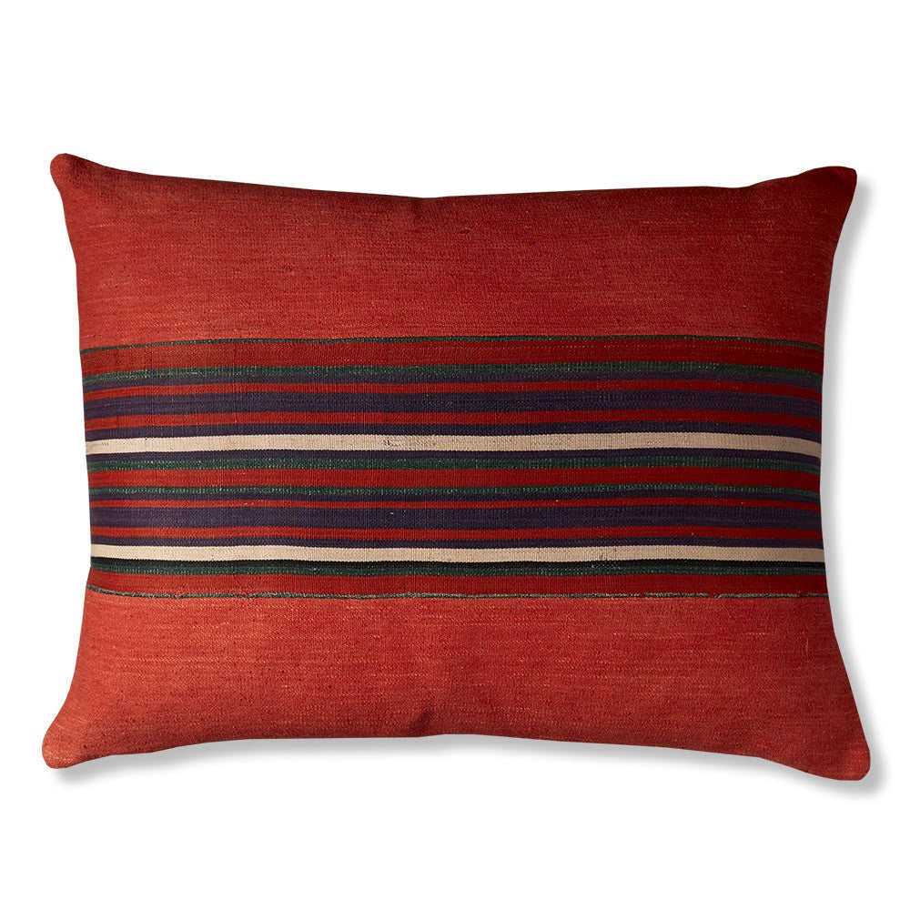 Nushka Cushions Silk Jajim Cushion - Red with Black and Purple Horizontal Stripe