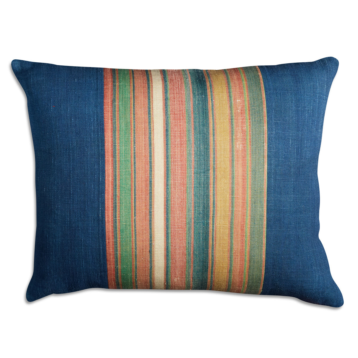 Nushka Cushions Silk Jajim Cushion -Royal blue multicoloured stripe