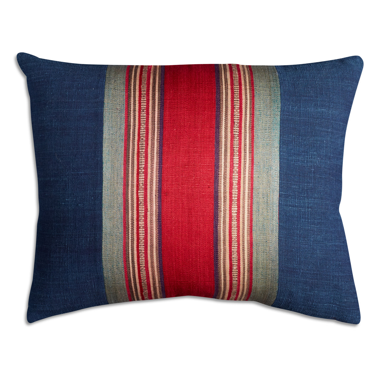 Nushka Cushions Silk Jajim Cushion -Royal blue/red wide stripe