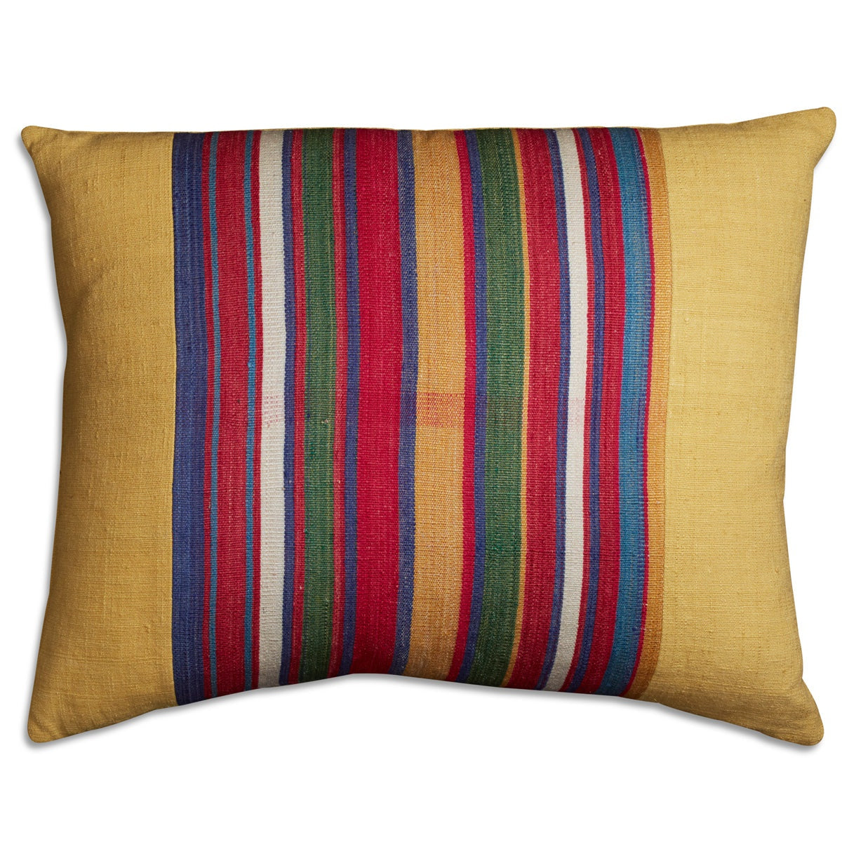 Nushka Cushions Silk Jajim Cushion - Yellow multicoloured stripe cushion