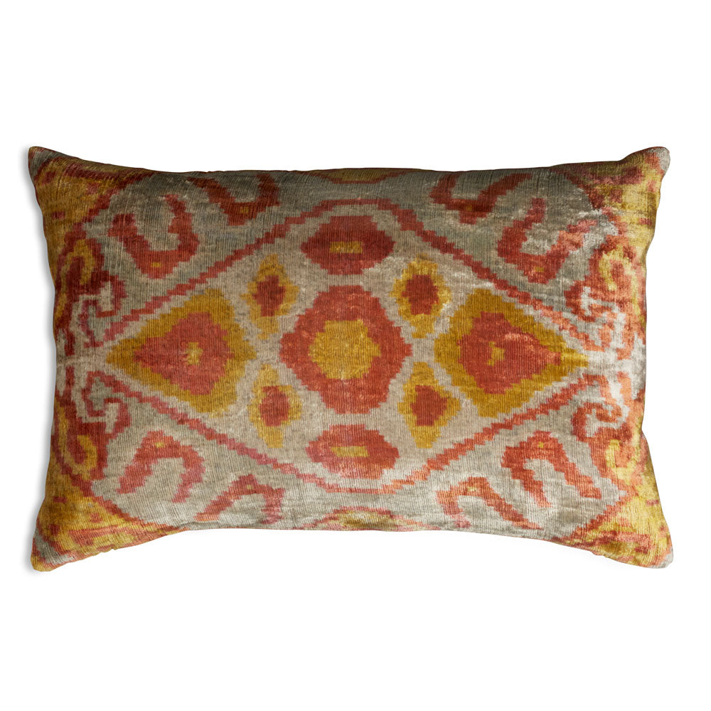 Nushka Cushions Silver and Bronze Hand-woven Silk Velvet Ikat Cushion