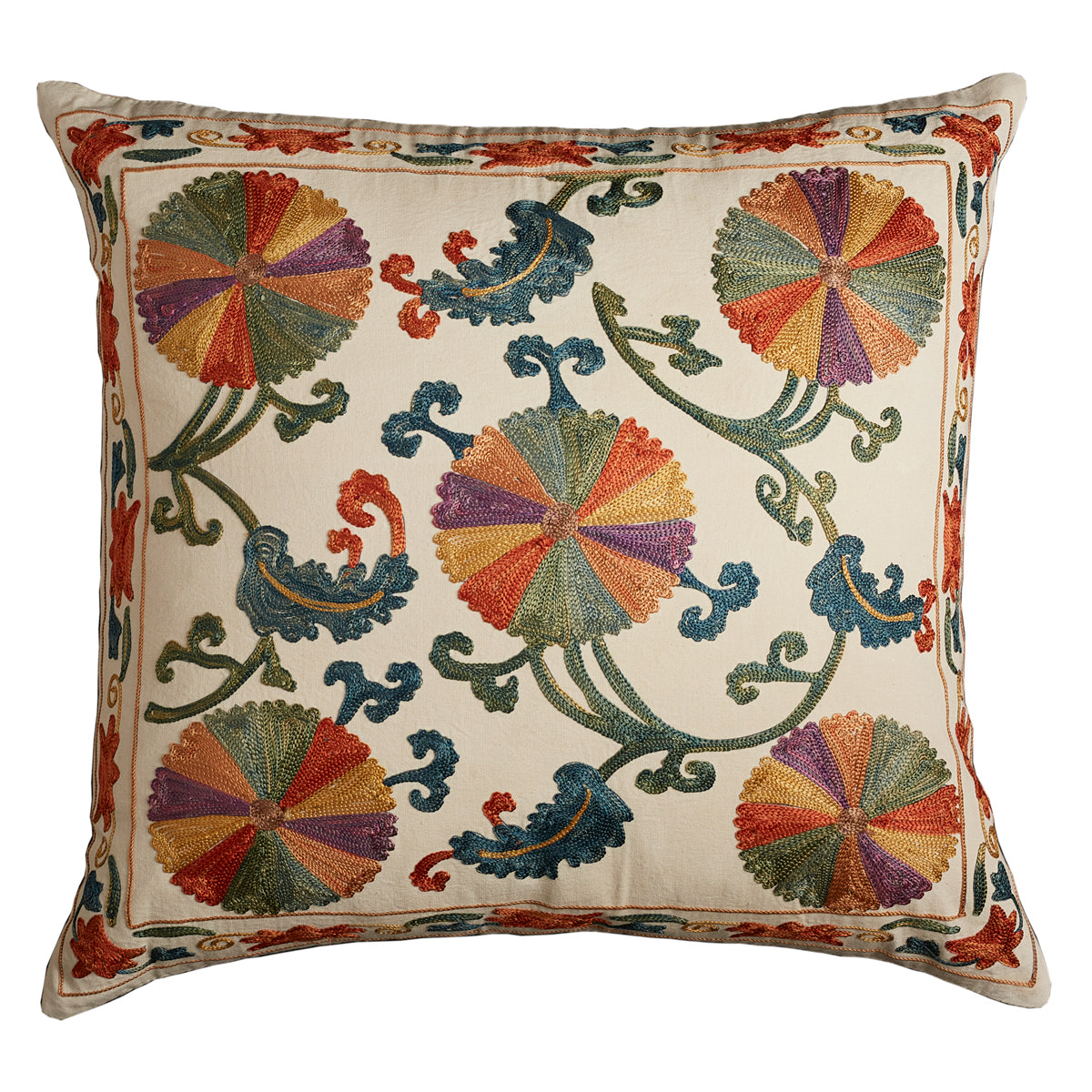 Nushka Cushions Square Floral Silk Suzani Embroidered cushion