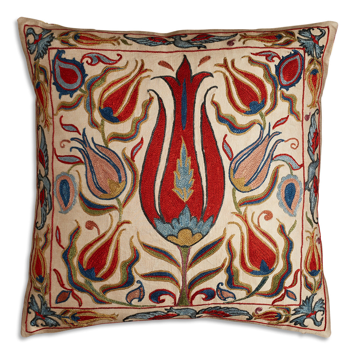 Nushka Cushions Square Floral Silk Suzani Embroidered cushion