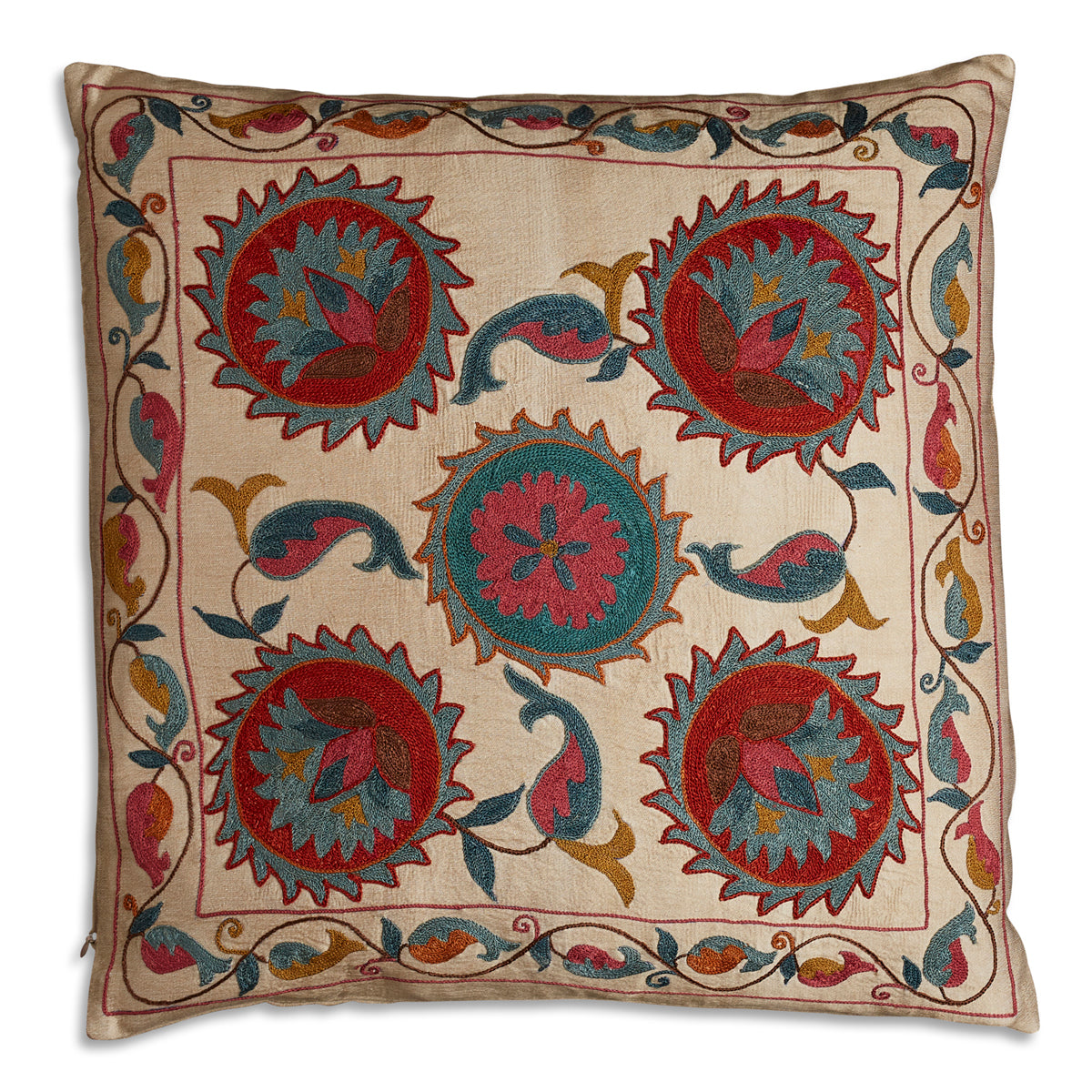 Nushka Cushions Square Floral Silk Suzani Embroidered cushion