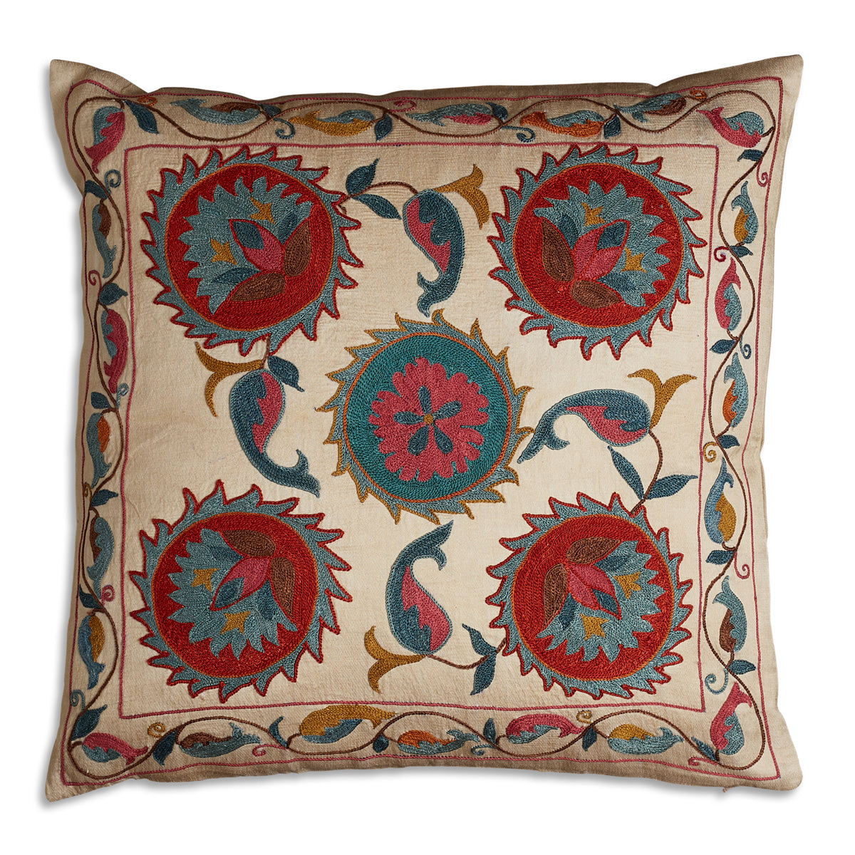 Nushka Cushions Square Floral Silk Suzani Embroidered cushion