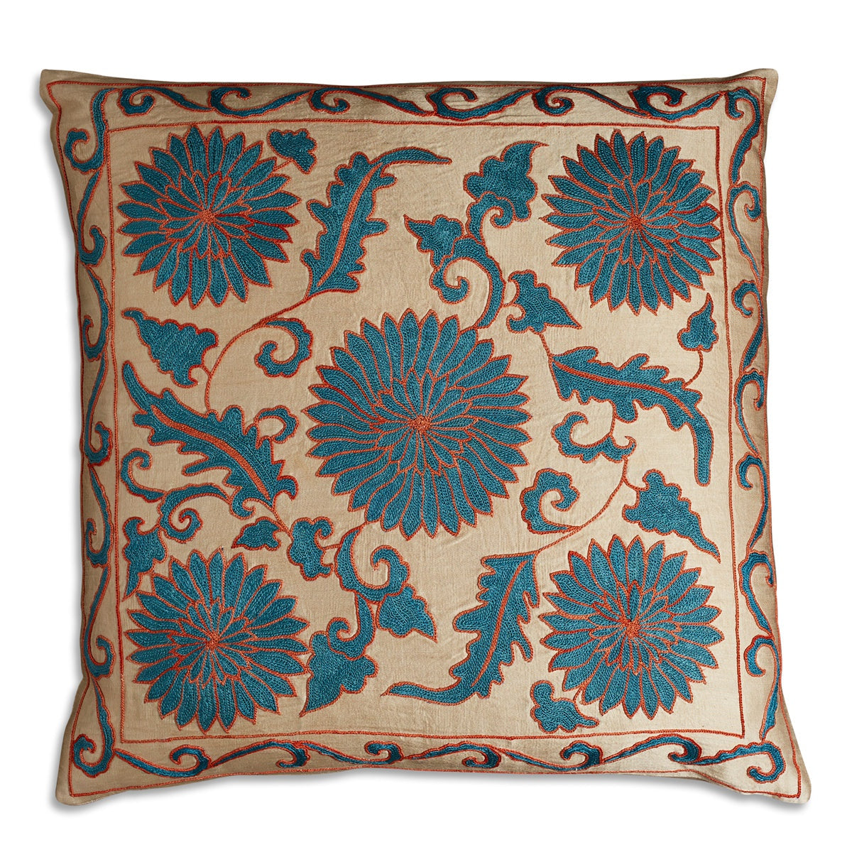 Nushka Cushions Square Floral Silk Suzani Embroidered cushion