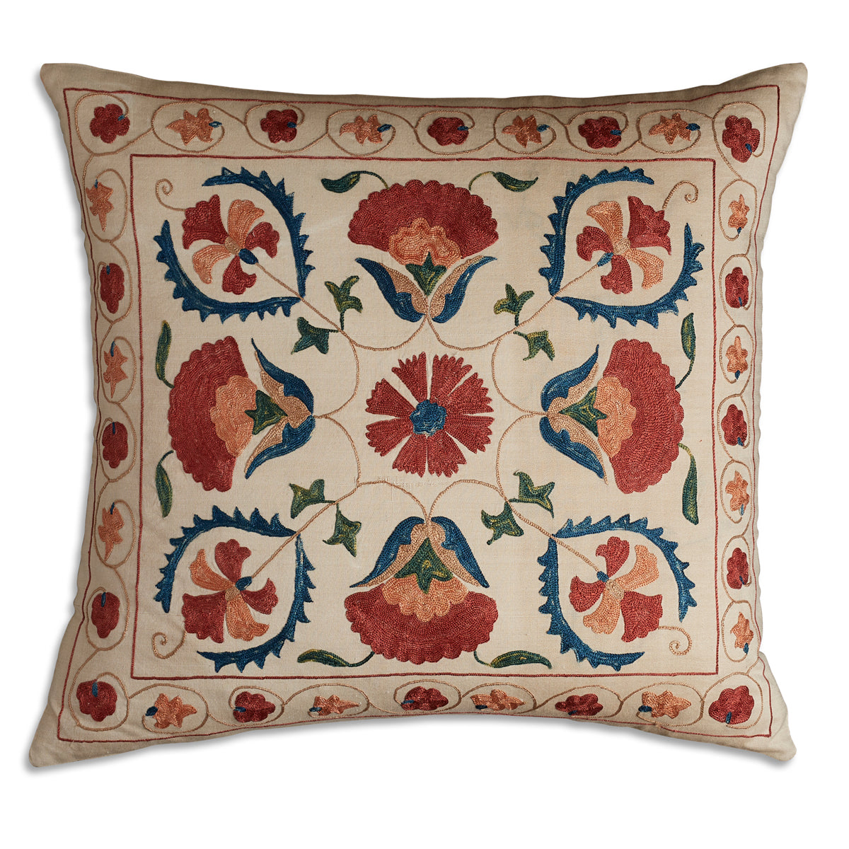 Nushka Cushions Square Floral Silk Suzani Embroidered cushion