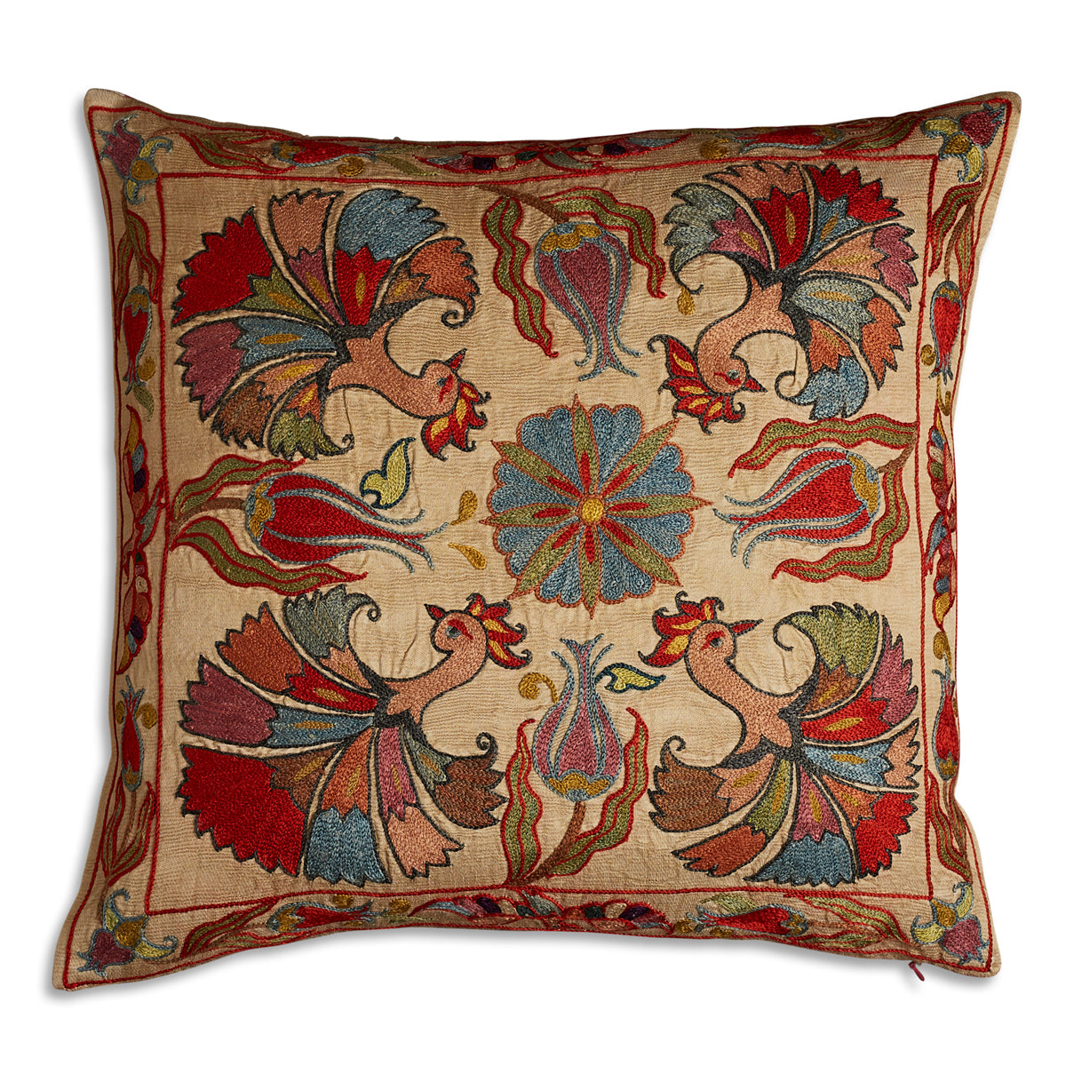 Nushka Cushions Square Floral Silk Suzani Embroidered cushion