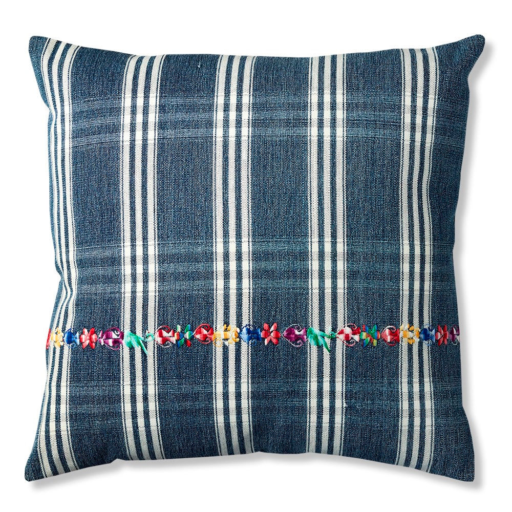 Nushka Cushions Square Vintage Guatemalan Indigo Embroidered Cushion