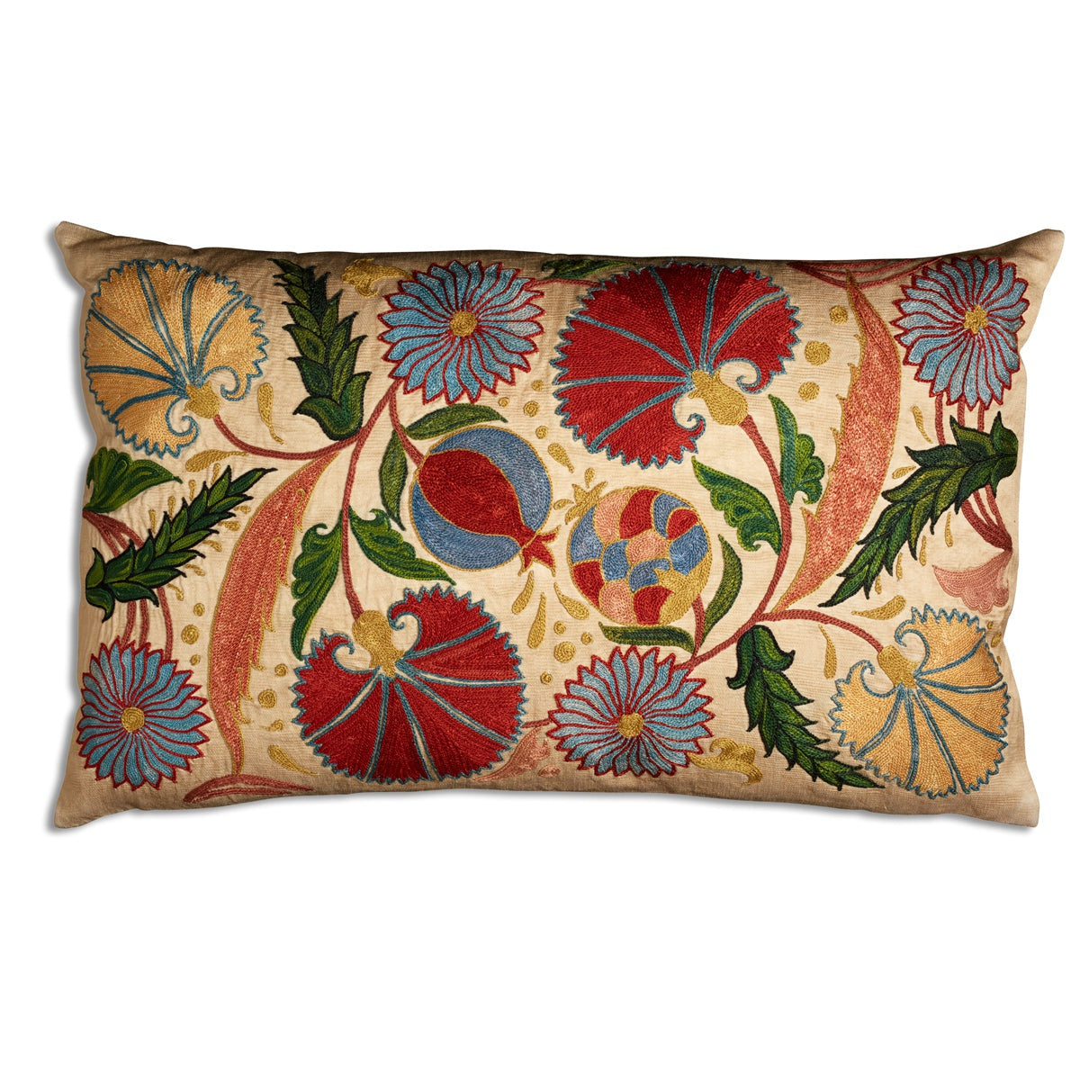 Nushka Cushions Strong Coloured Floral and Foliage Silk Suzani Embroidered Cushion